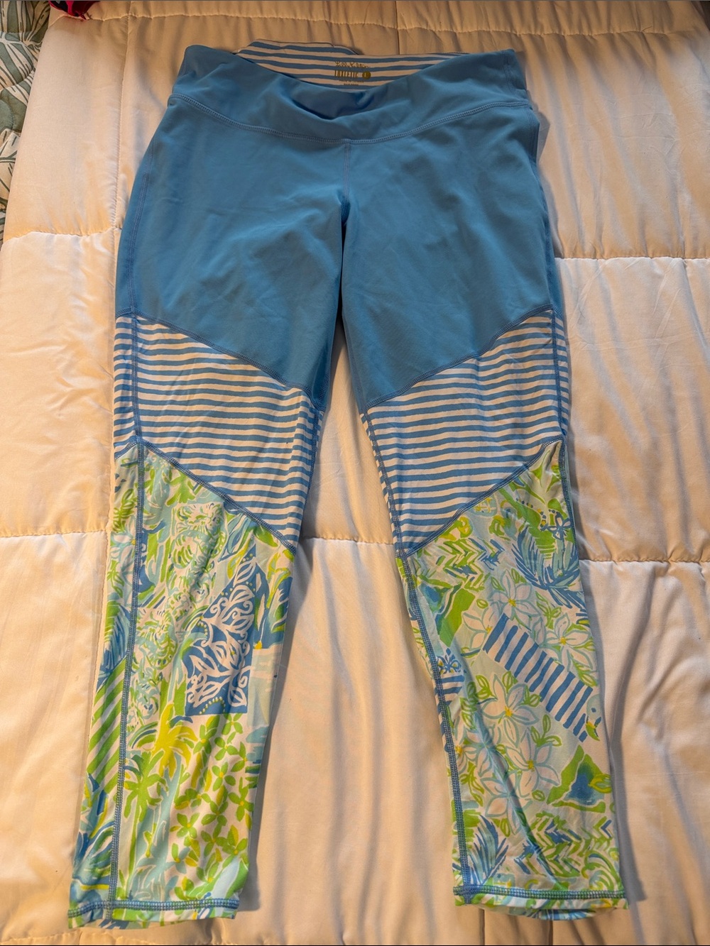 Lilly Pulitzer Blue Striped & Floral Panel Leggings